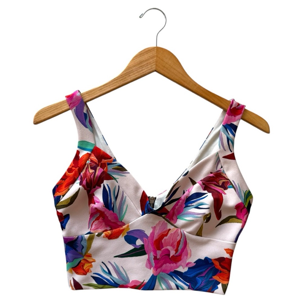 LAS PEPAS Floral Print Crop Top, White/Pink/Blue, Size S 🇦🇷